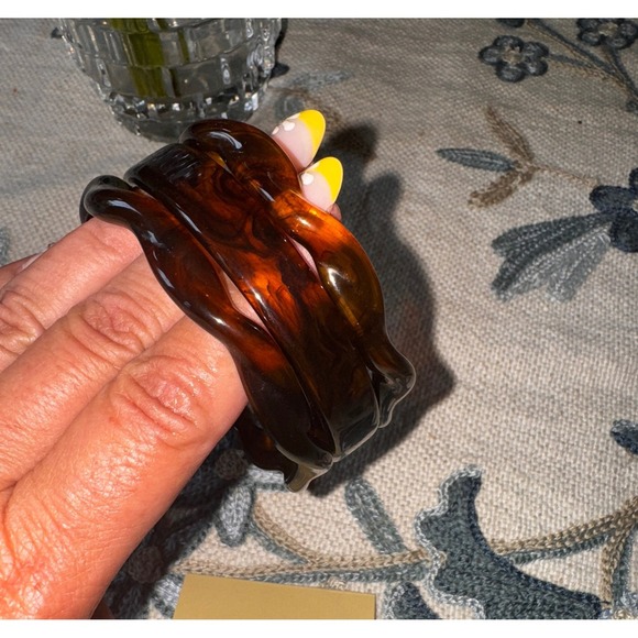 Tortoise Shell Bangle Bracelet Set of 3 Brown Resin Stackable - Picture 3 of 6